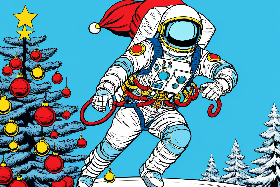 popart__comic_style__propel_spaceman_in_front_of_a_christmas_tree_with_a_santa_hat_on_its_helmet_-ugly__deformed__noisy__blurry_825348416